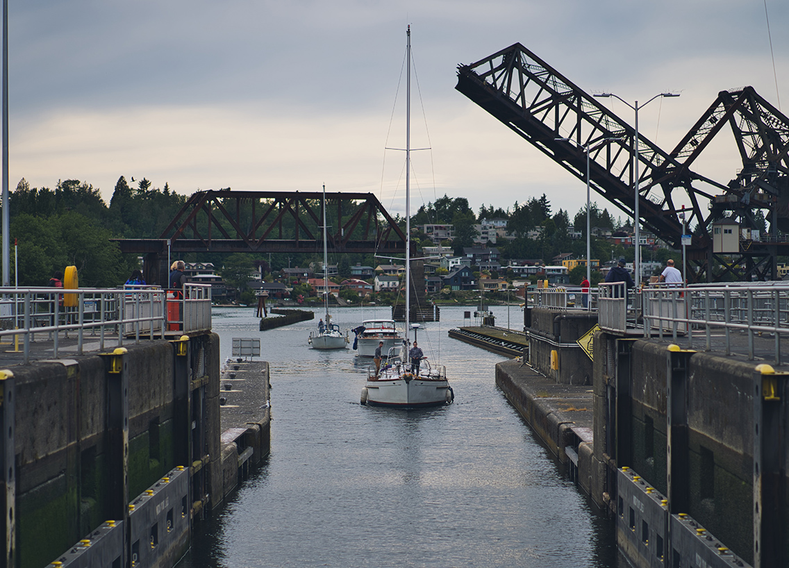 Boats going through a lock navigation system, boating in Tennessee concept.