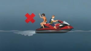 Illustration of a PWC being operated in a careless manner, demonstrating reckless boat operation