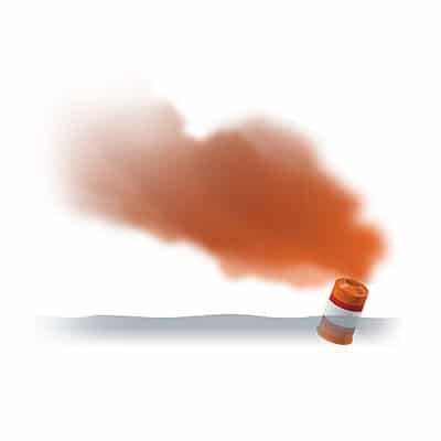 Canister floating on the water giving off a cloud of orange smoke