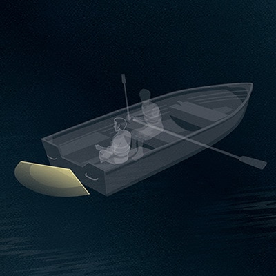 Rowboat at night showing only a white stern light