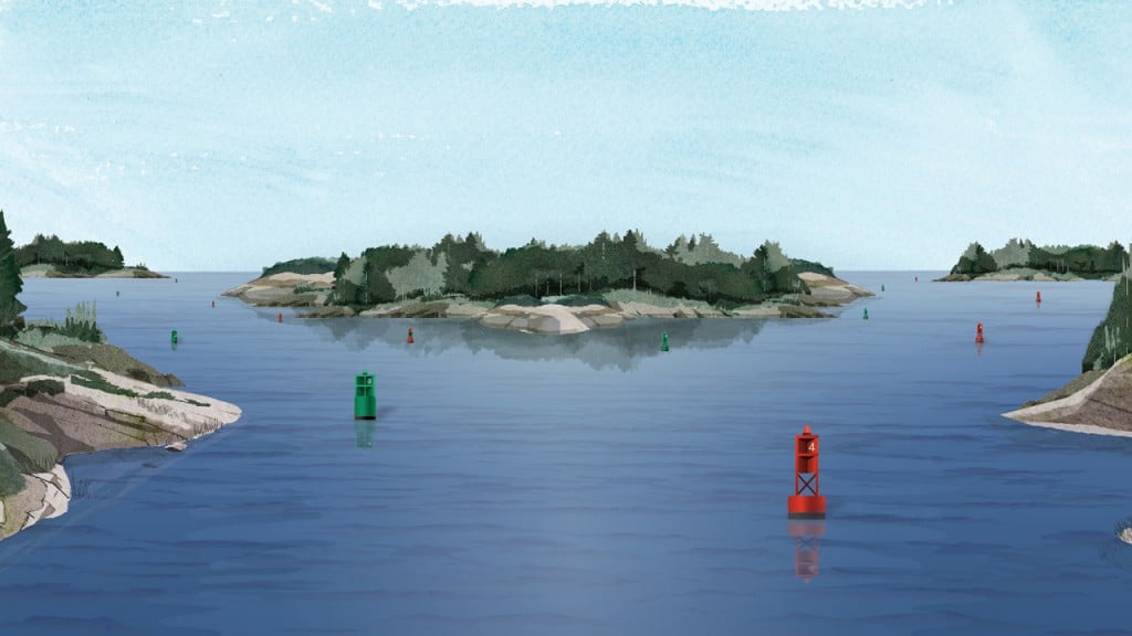 Waterway marked with lateral system navigation aids