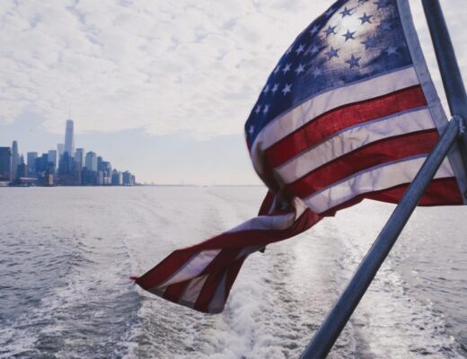 American flag on a boat in New York