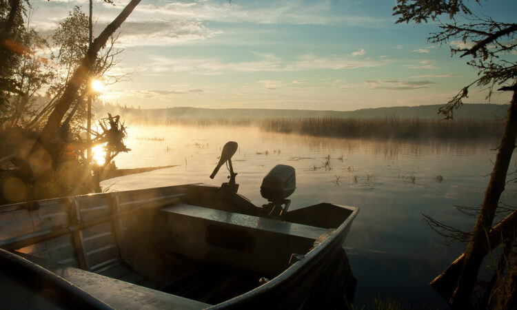 Small boat on lake in Alberta