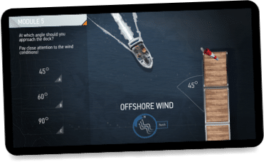 BOATsmart! docking course screenshot on tablet.